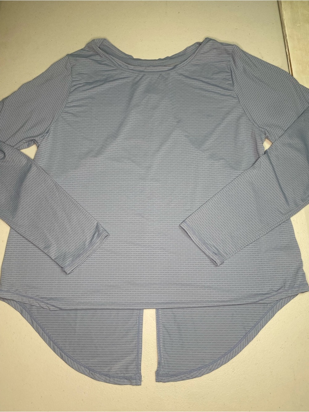 Light Blue Long Sleeve Ribbed High-Low Top